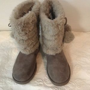Makalu girls brown suede fur lined boots youth 3